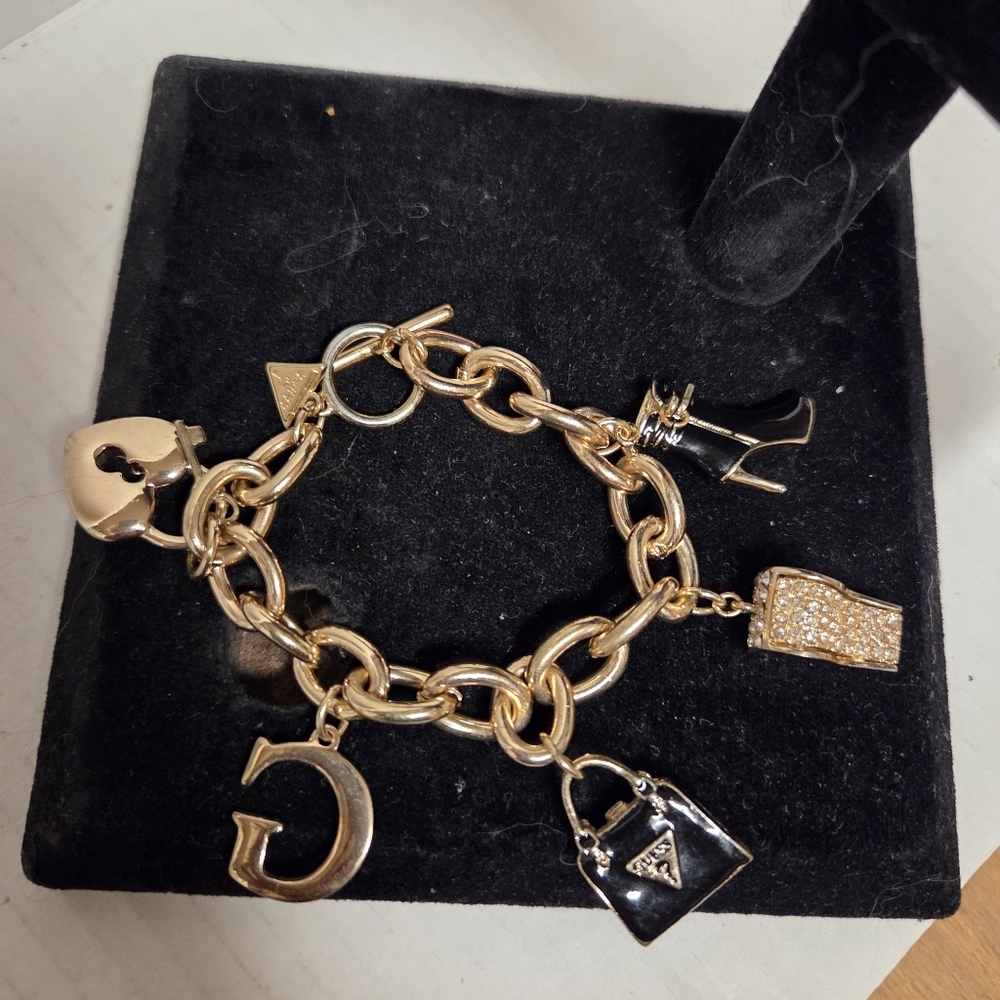 Vintage Guess Gold-tone Chain Charm Bracelet